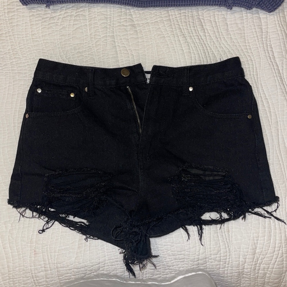 Super cute black high waisted ripped shorts
